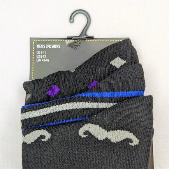 Top Hat & Tails Men's Crew Socks Black Multipack - Picture 3 of 3